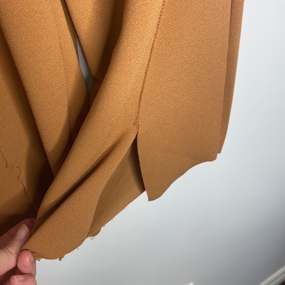 Tan Brown Drawstring Cropped Wide Leg Front Slit Pants - Picture 4 of 8